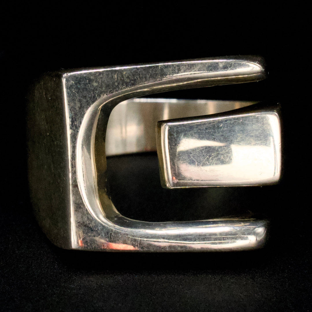 Handmade Geometric Abstract Hinge Ring in Sterling Silver