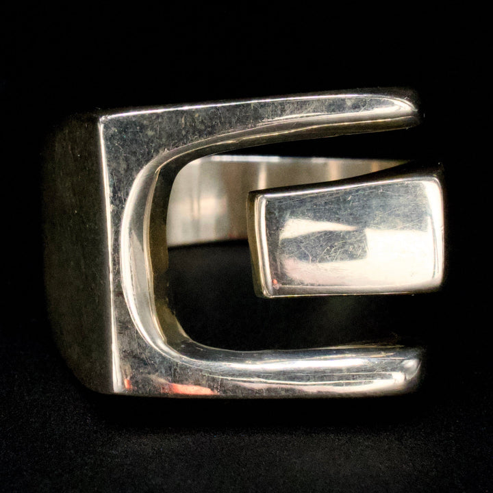 Handmade Geometric Abstract Hinge Ring in Sterling Silver
