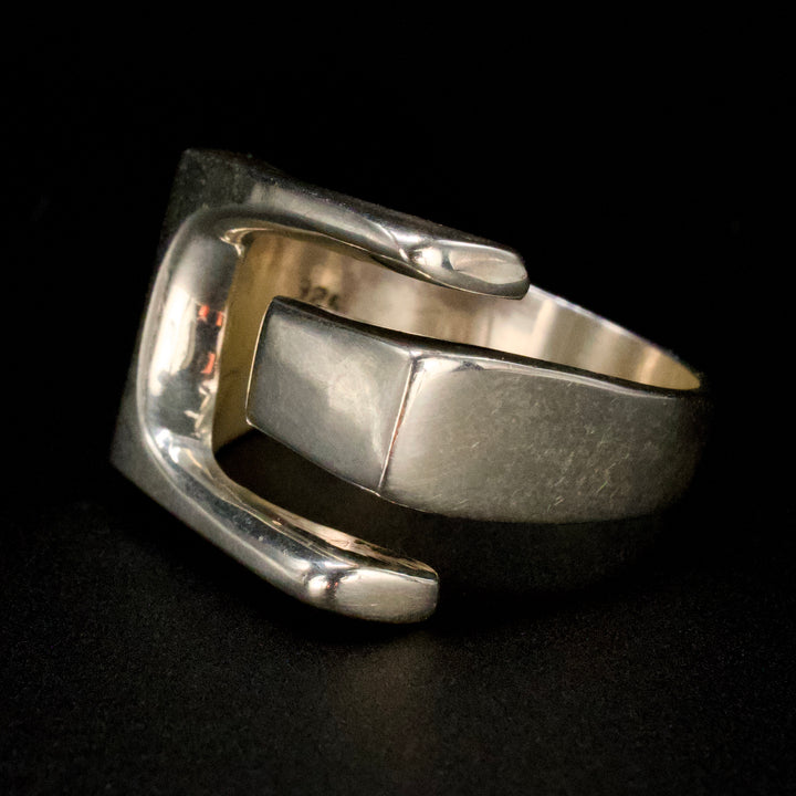 Handmade Geometric Abstract Hinge Ring in Sterling Silver