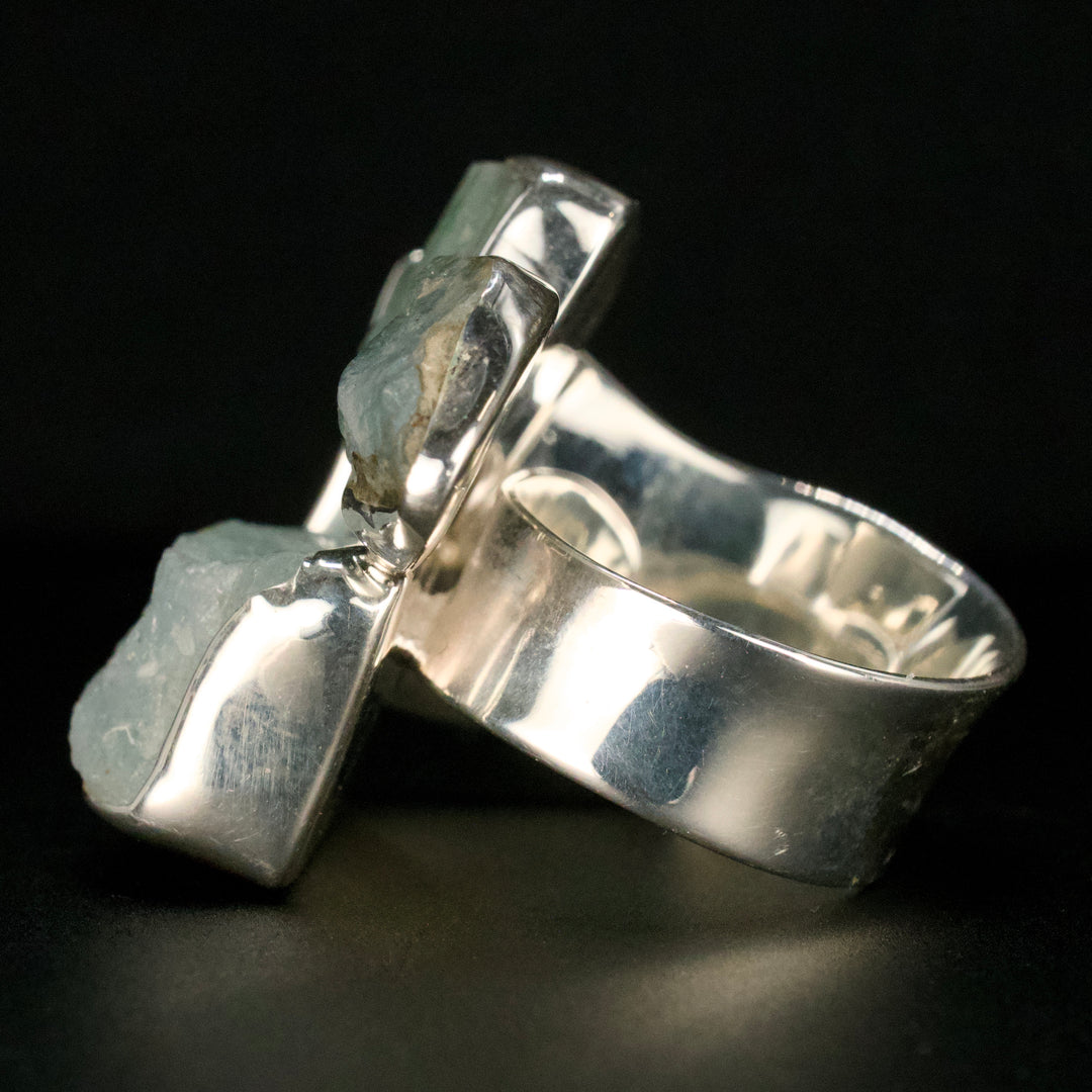 Bezel Set Pieces of Aquamarine Rough in a Sterling Silver Ring