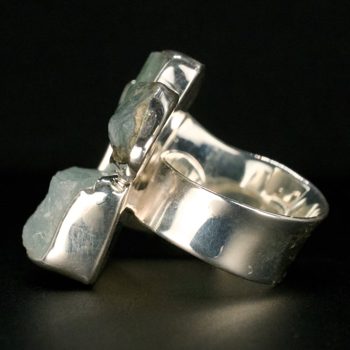 Bezel Set Pieces of Aquamarine Rough in a Sterling Silver Ring