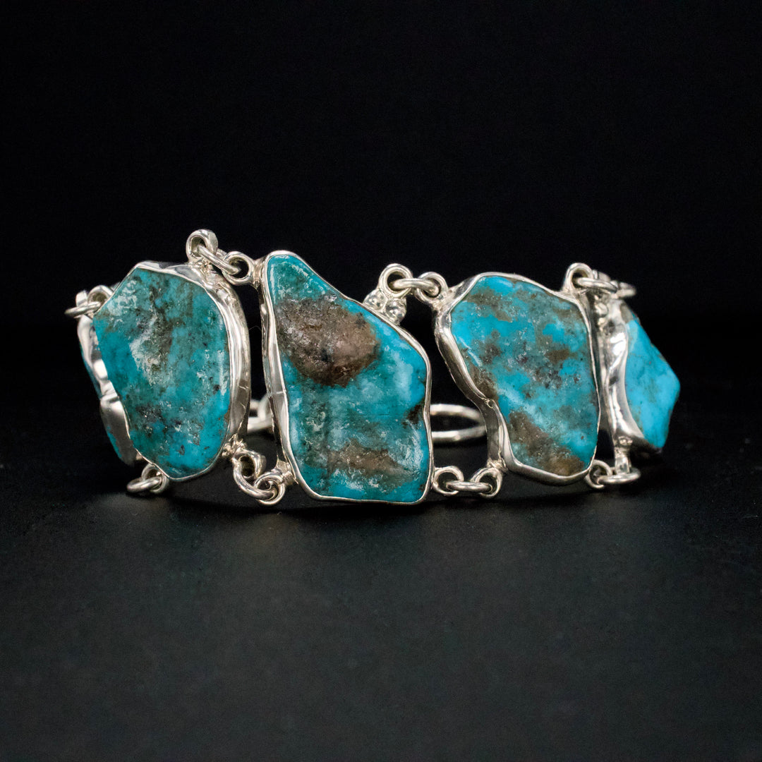 Handmade Sterling Silver and Turquoise Bracelet from Taxco