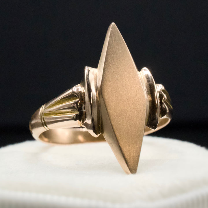 Victorian Navette Shaped Signet Ring in 10K Yellow Gold