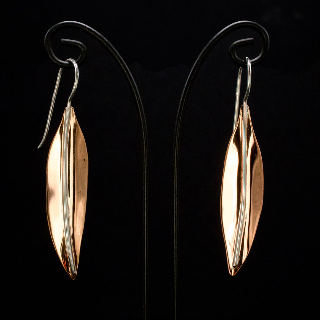 Sterling Silver and Copper Feather Drop Earrings