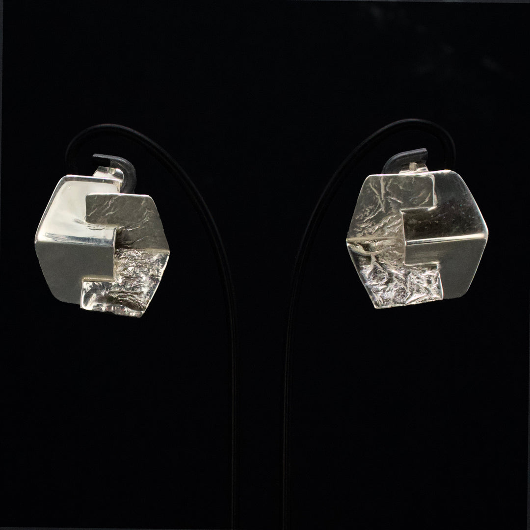 Handmade Geometric Folded Silver Stud Earrings