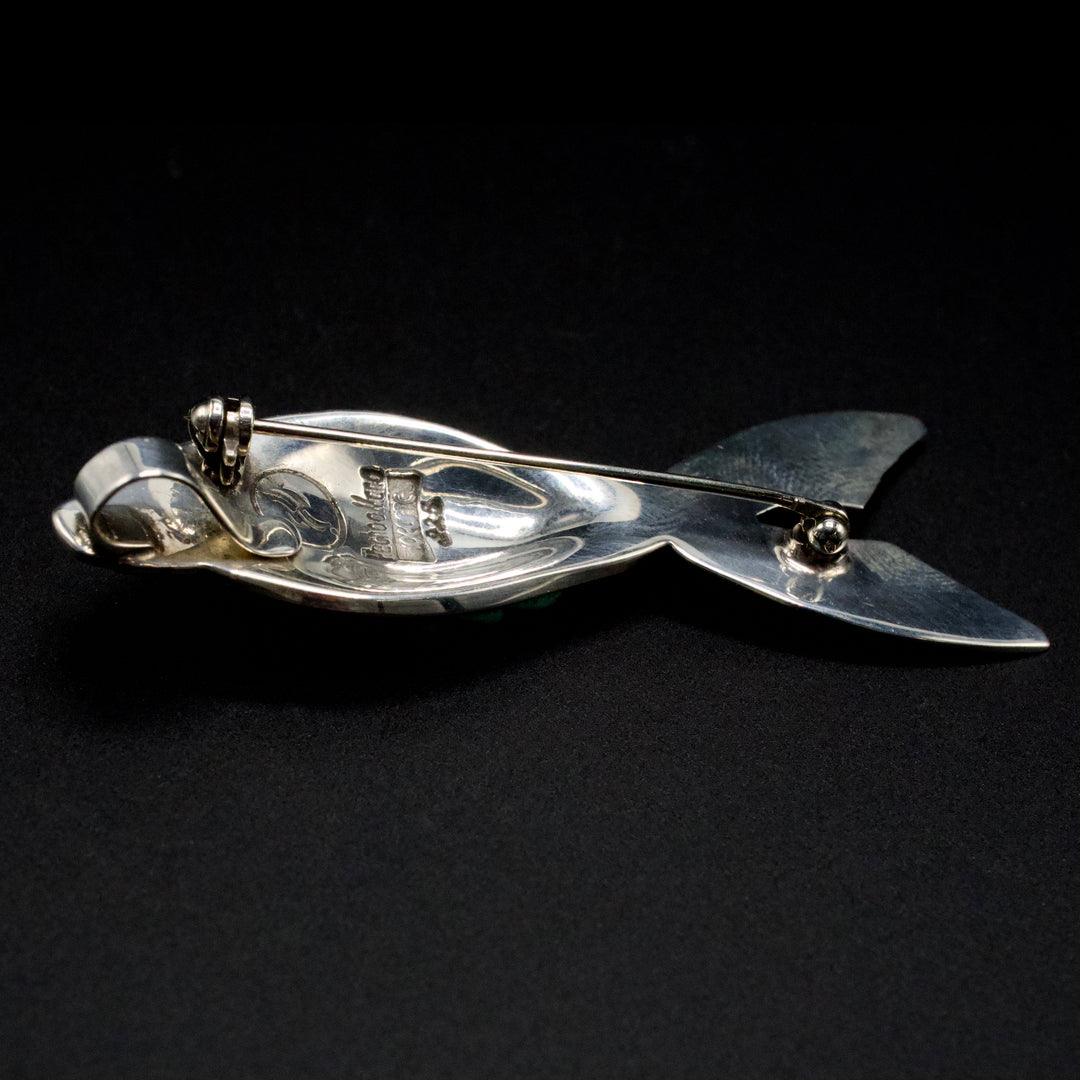 Hecho a Mano Turquoise and Silver Fish Brooch/Pendant by Manuel Figueroa