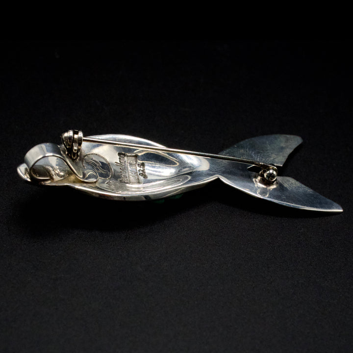 Hecho a Mano Turquoise and Silver Fish Brooch/Pendant by Manuel Figueroa