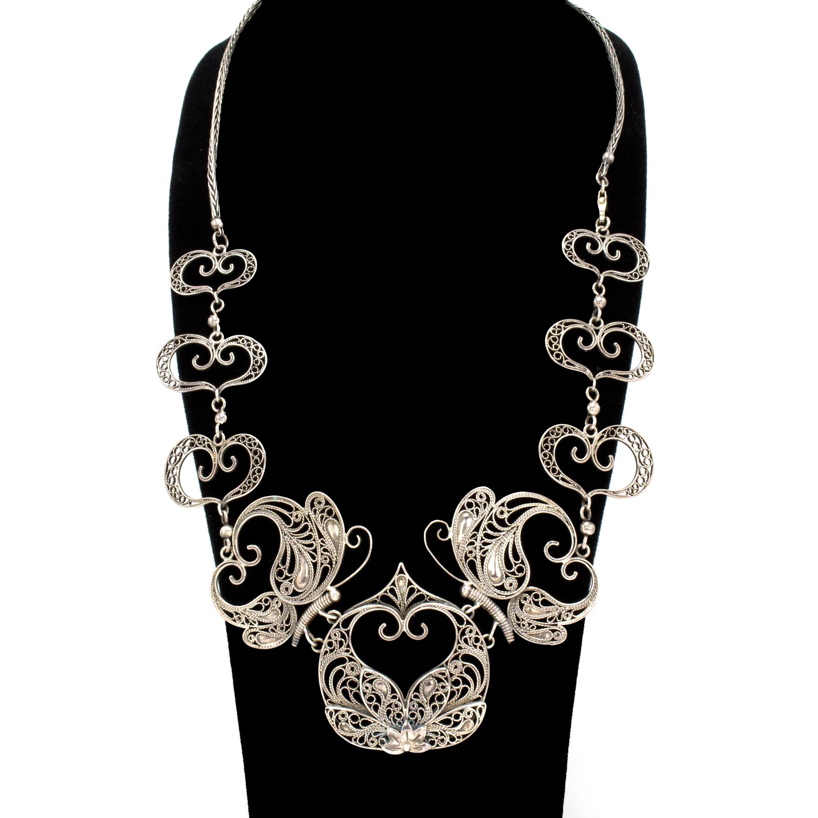 Handmade 950 Silver Filigree Butterfly Necklace from Taxco