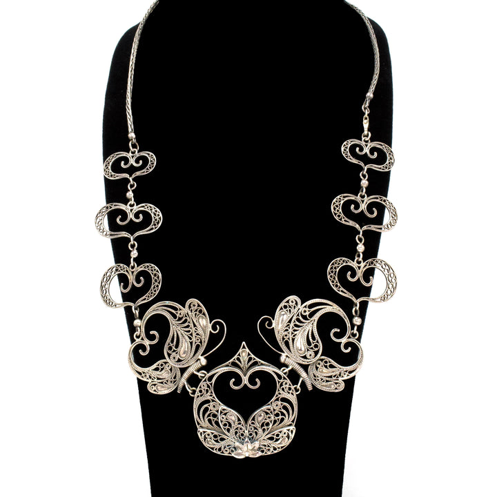 Handmade 950 Silver Filigree Butterfly Necklace from Taxco