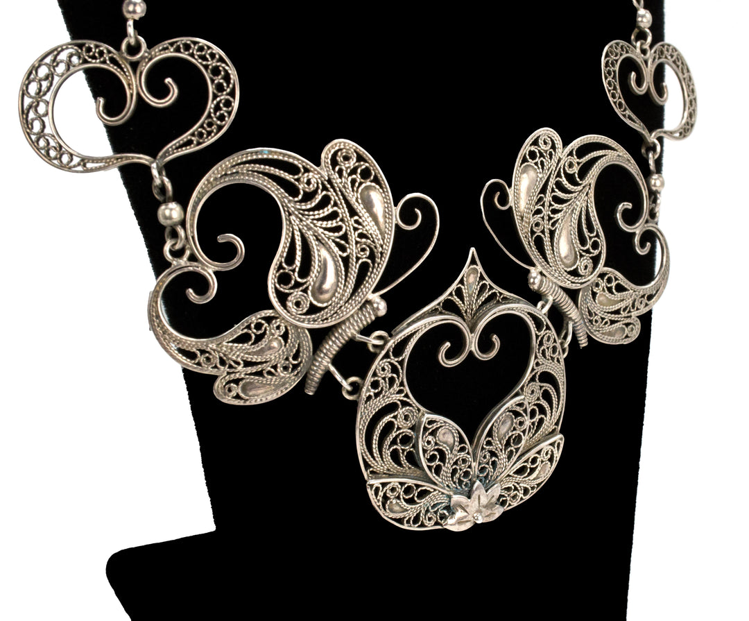 Handmade 950 Silver Filigree Butterfly Necklace from Taxco