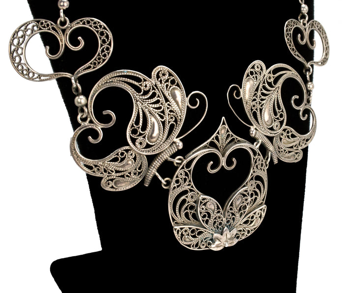 Handmade 950 Silver Filigree Butterfly Necklace from Taxco