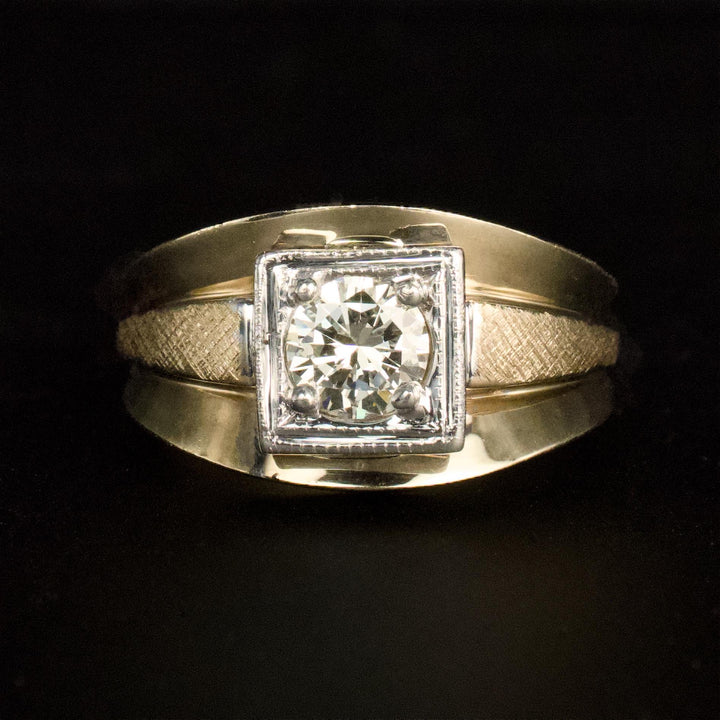 Midcentury Diamond Gents Ring in Yellow Gold