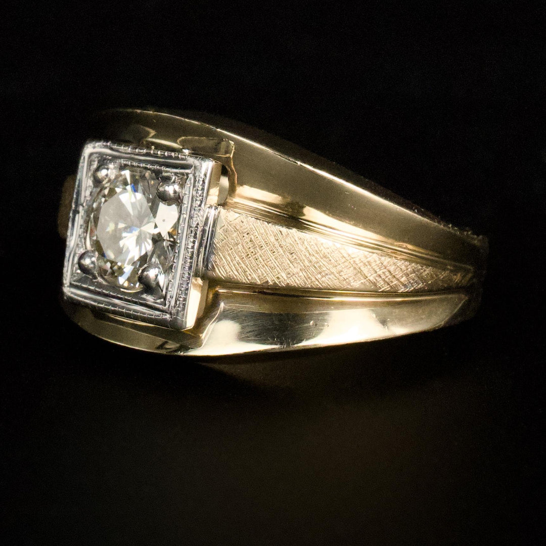 Midcentury Diamond Gents Ring in Yellow Gold