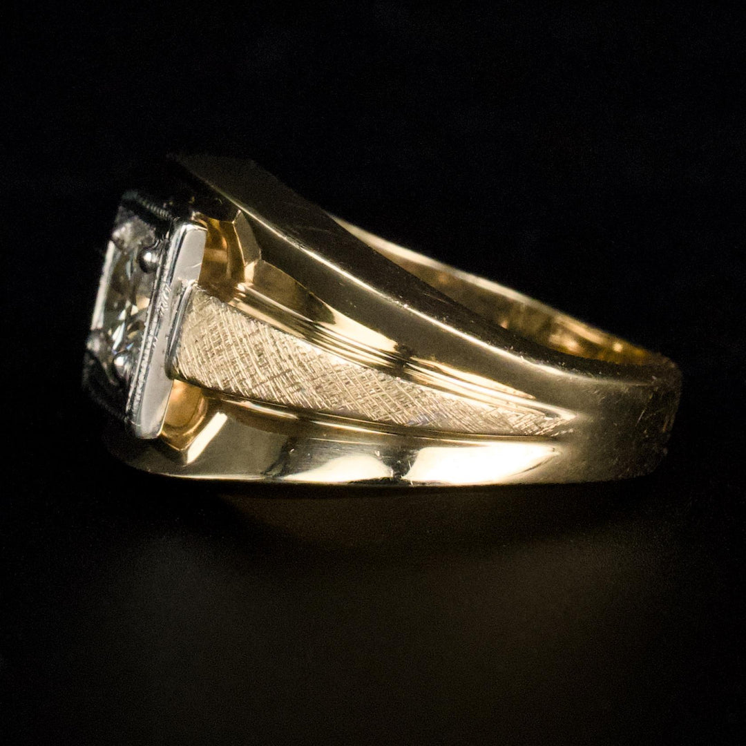 Midcentury Diamond Gents Ring in Yellow Gold