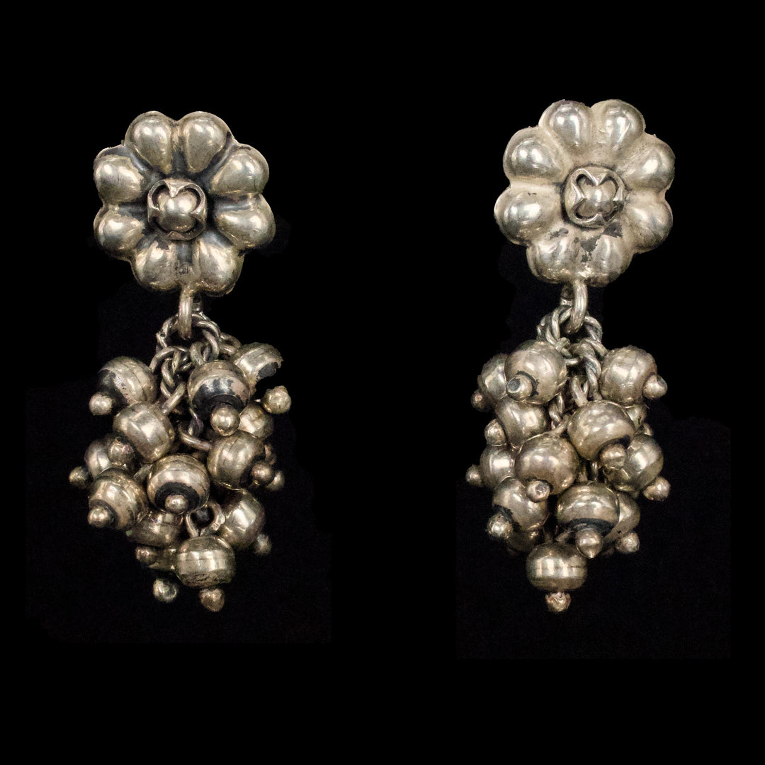 Handmade Mexican Sterling Silver Bead Cluster Drop Earrings