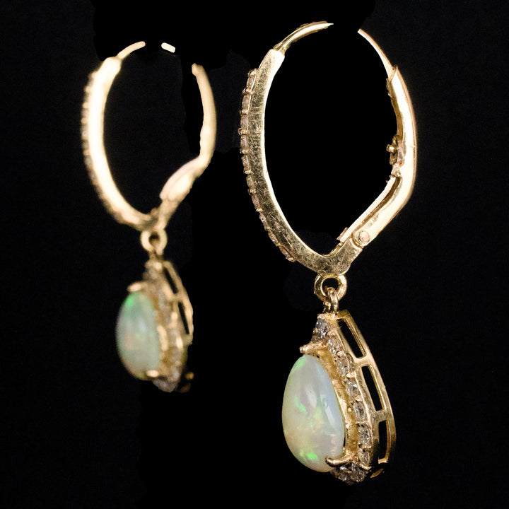 21 Karat Gold Lever Back Opal Drop Earrings with Accent Diamonds