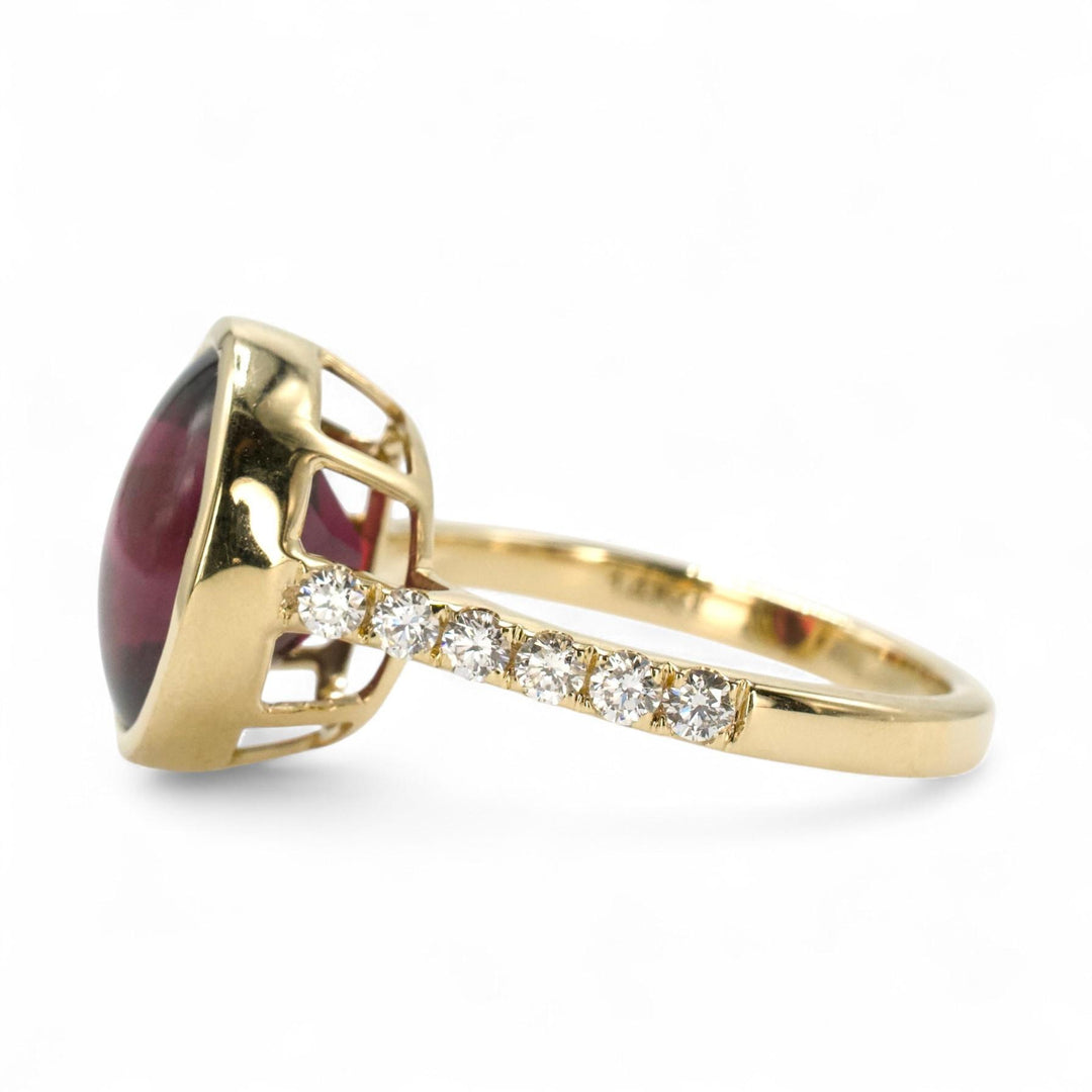 6.50 Carat Bufftop Red Garnet in Diamond Accented Bezel Ring