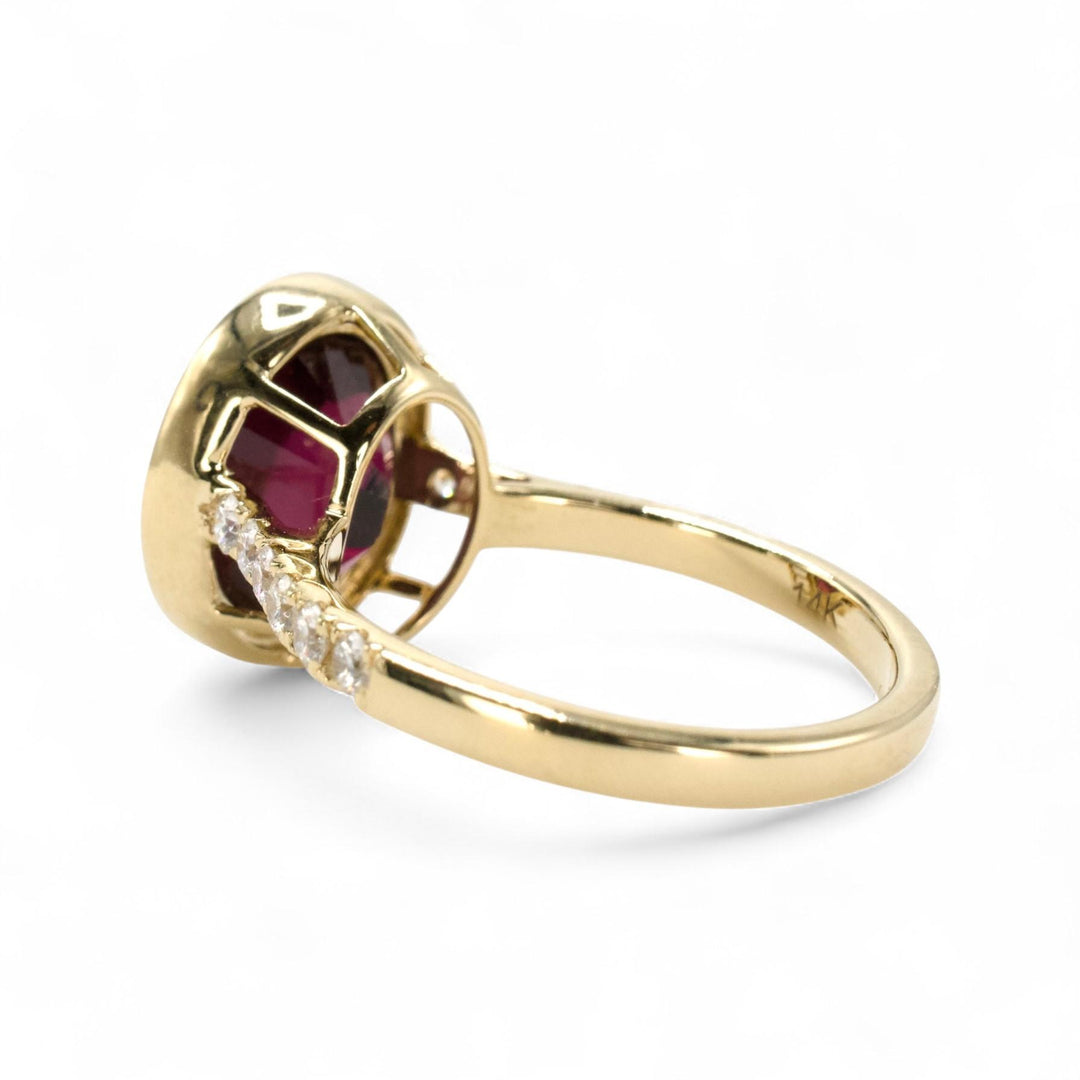 6.50 Carat Bufftop Red Garnet in Diamond Accented Bezel Ring