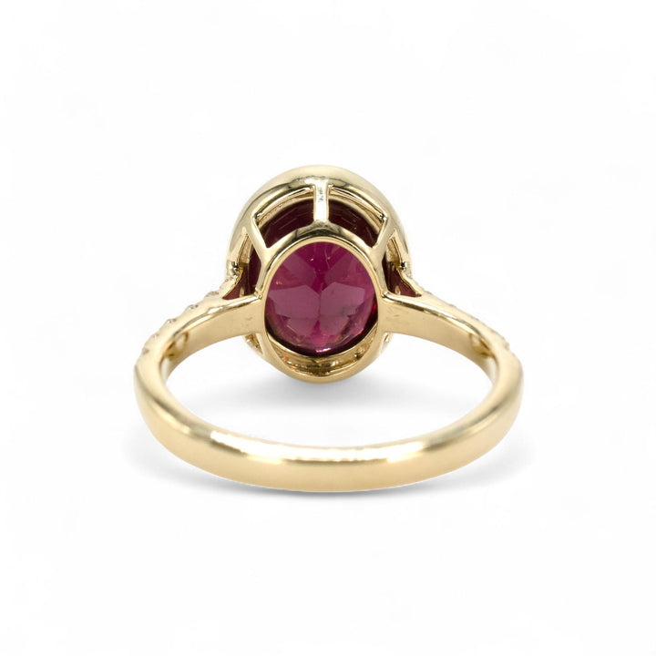 6.50 Carat Bufftop Red Garnet in Diamond Accented Bezel Ring