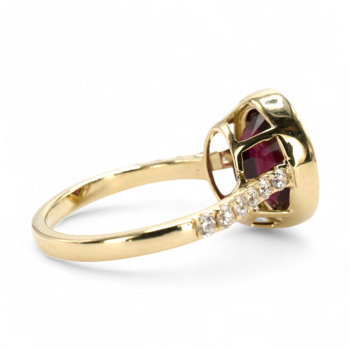 6.50 Carat Bufftop Red Garnet in Diamond Accented Bezel Ring