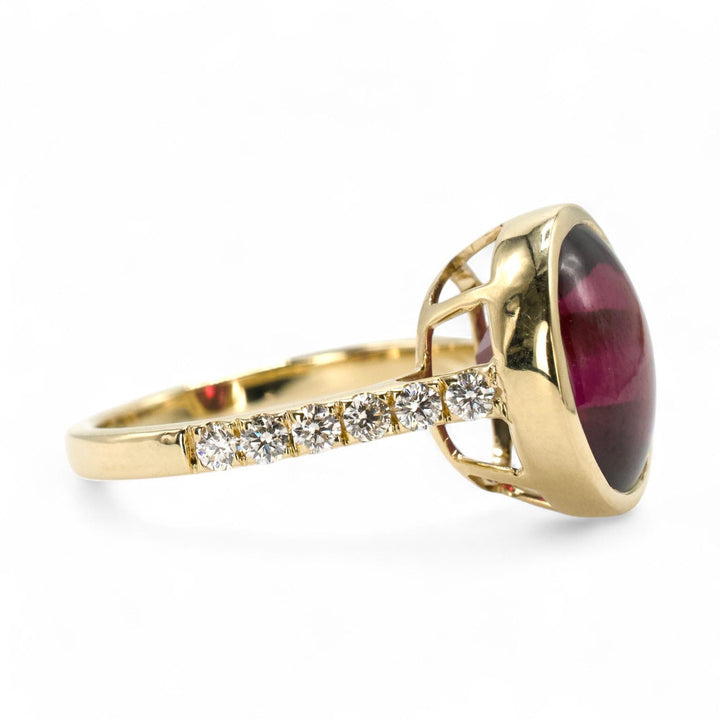 6.50 Carat Bufftop Red Garnet in Diamond Accented Bezel Ring