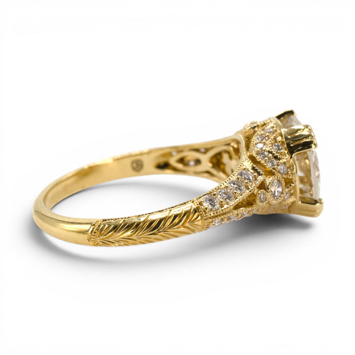GIA 2.01 carat Diamond Art Deco Style Solitaire in 18K Yellow Gold
