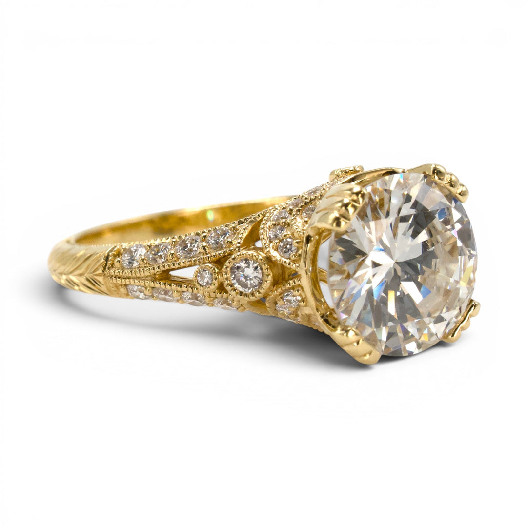 GIA 2.01 carat Diamond Art Deco Style Solitaire in 18K Yellow Gold