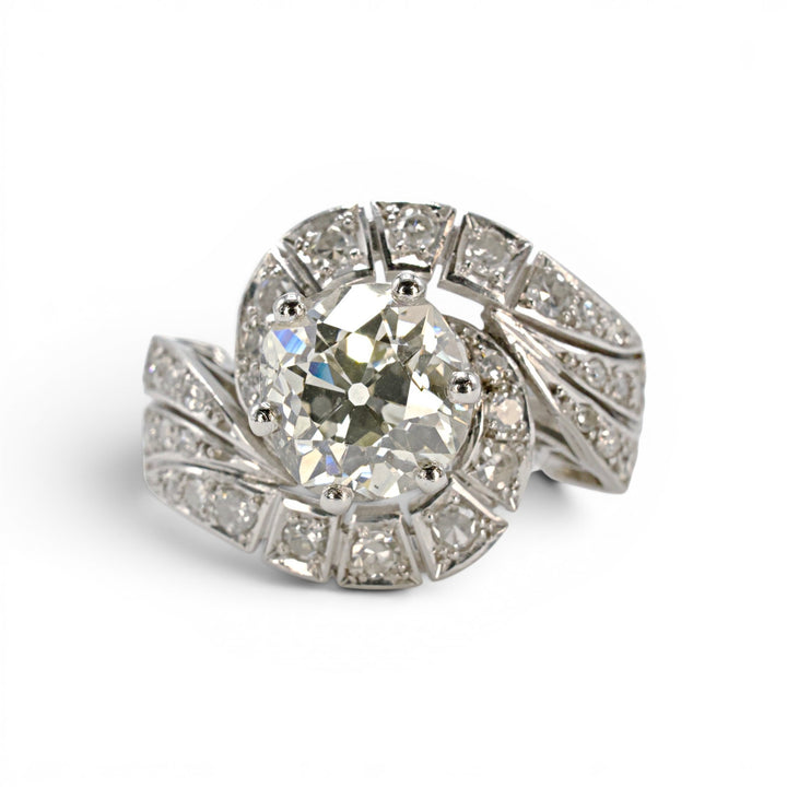 Retro Bypass Swirl Engagement Ring with 2.55 carat European Cut Diamond in Platinum