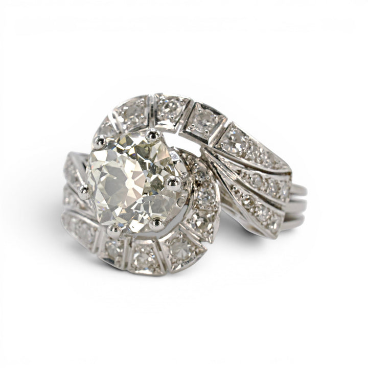 Retro Bypass Swirl Engagement Ring with 2.55 carat European Cut Diamond in Platinum