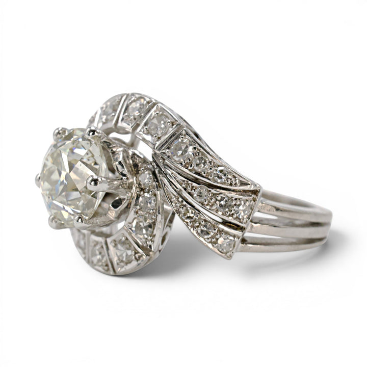 Retro Bypass Swirl Engagement Ring with 2.55 carat European Cut Diamond in Platinum