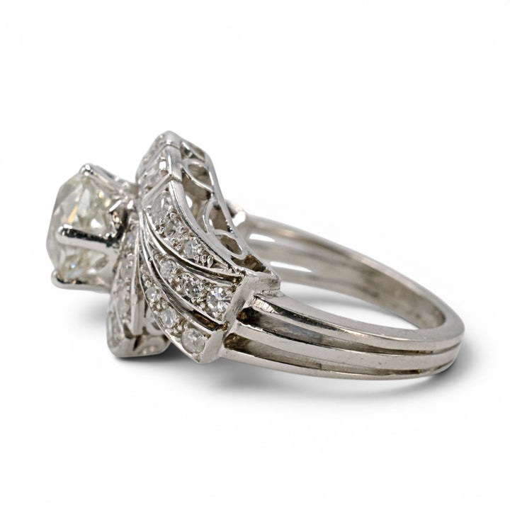 Retro Bypass Swirl Engagement Ring with 2.55 carat European Cut Diamond in Platinum