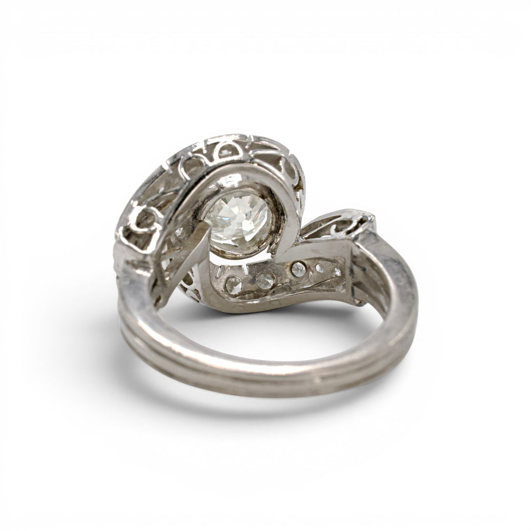 Retro Bypass Swirl Engagement Ring with 2.55 carat European Cut Diamond in Platinum