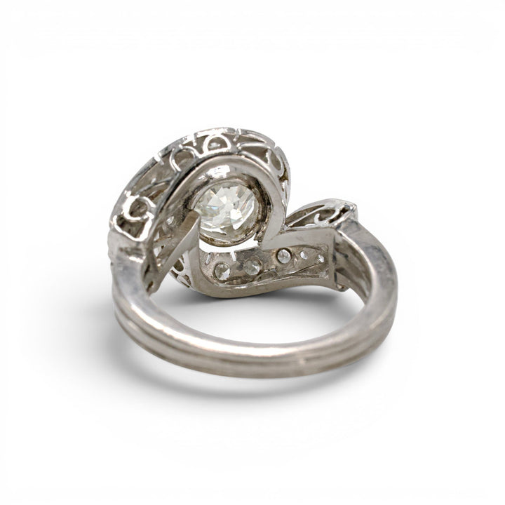 Retro Bypass Swirl Engagement Ring with 2.55 carat European Cut Diamond in Platinum