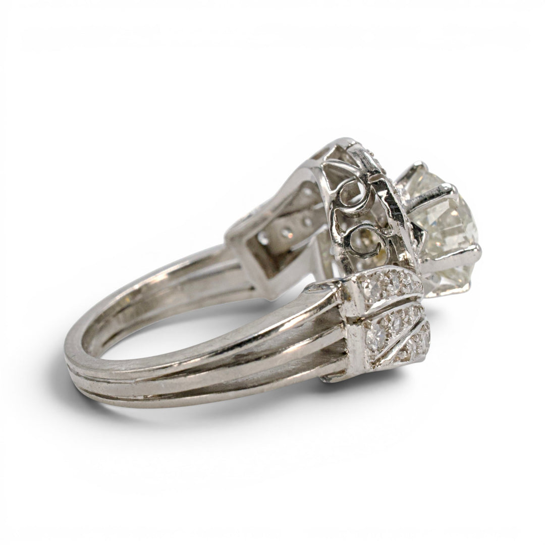 Retro Bypass Swirl Engagement Ring with 2.55 carat European Cut Diamond in Platinum