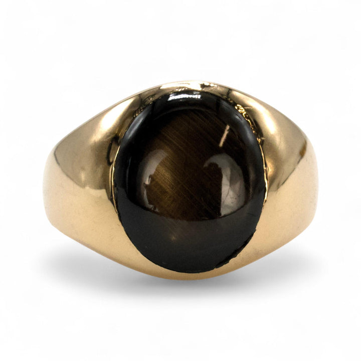 Oval Black Star Sapphire Signet Ring in Gold