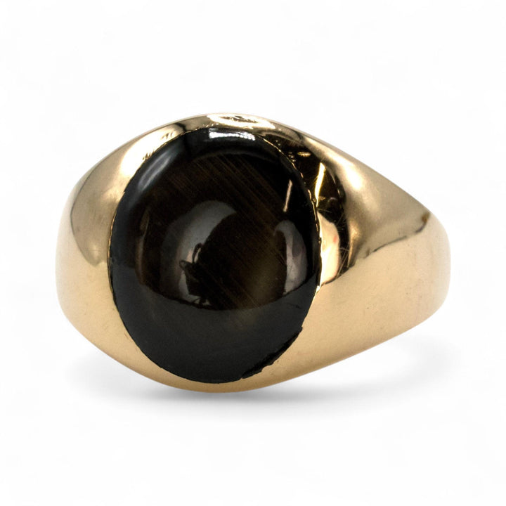 Oval Black Star Sapphire Signet Ring in Gold
