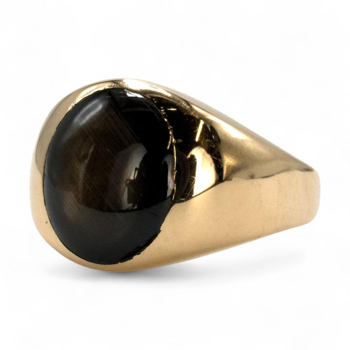 Oval Black Star Sapphire Signet Ring in Gold
