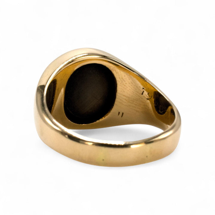 Oval Black Star Sapphire Signet Ring in Gold