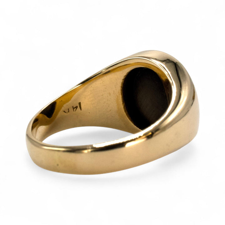 Oval Black Star Sapphire Signet Ring in Gold