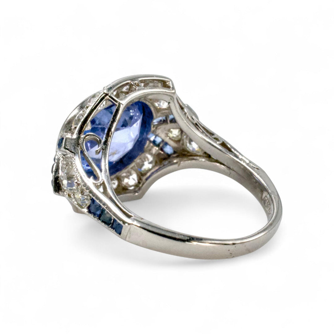 Art Deco Platinum Ring with 4.80 ct Unheated Ceylon Blue Sapphire