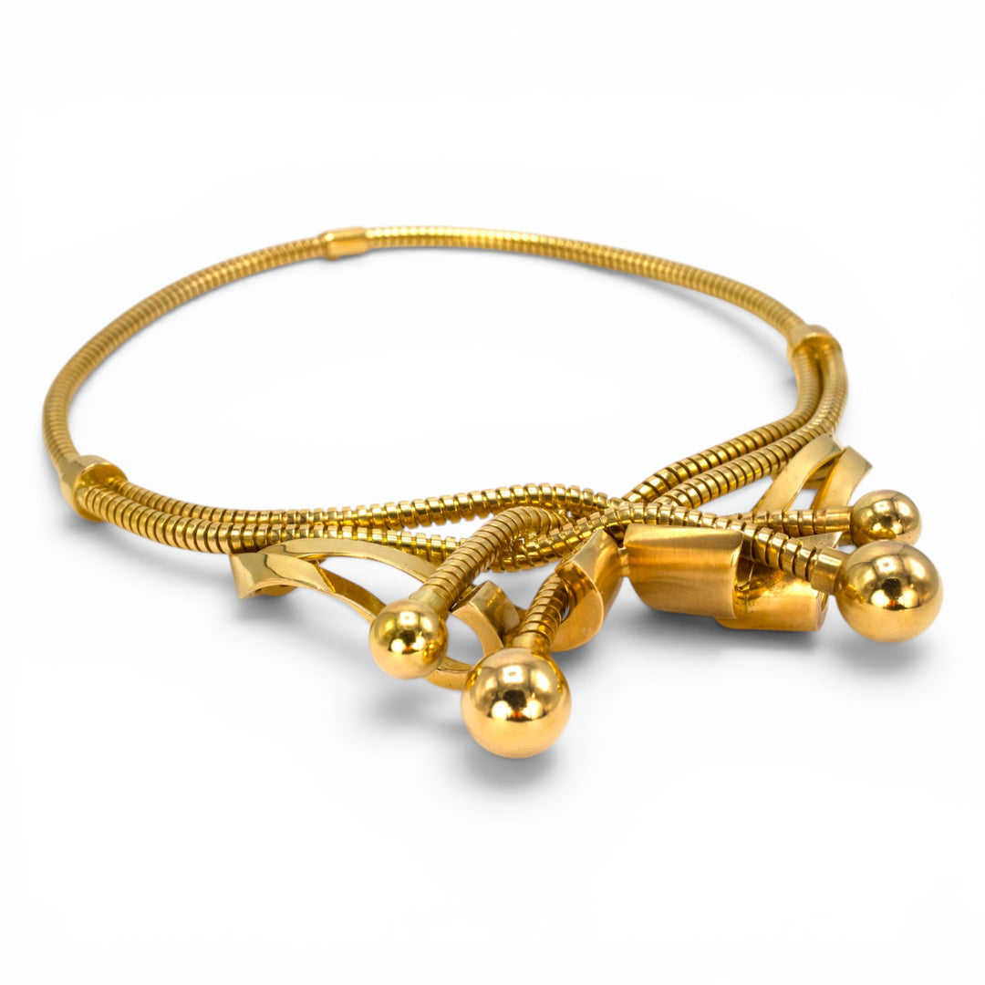 Vintage Retro 18K Yellow Gold Snake Chain Crossover Necklace