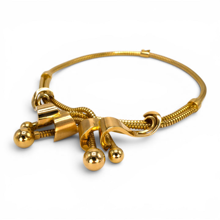 Vintage Retro 18K Yellow Gold Snake Chain Crossover Necklace