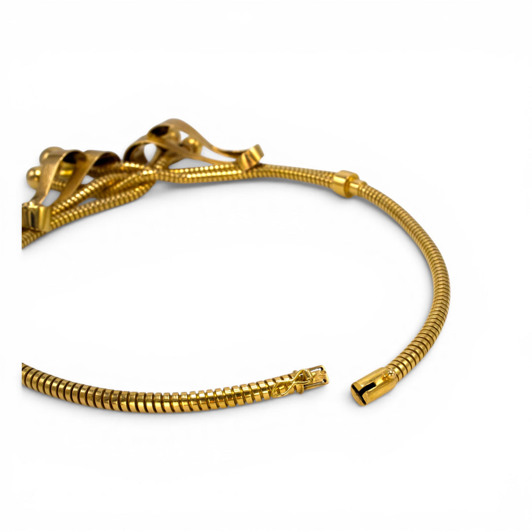 Vintage Retro 18K Yellow Gold Snake Chain Crossover Necklace