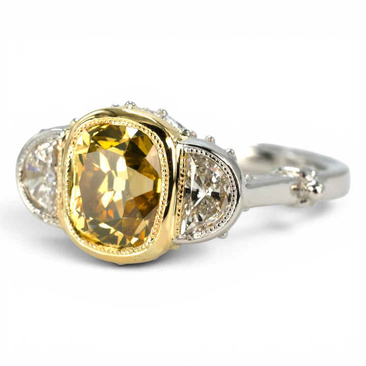 GIA 2.14ct Fancy Yellow Old Mine Cut Diamond in Art Deco Style Mounting