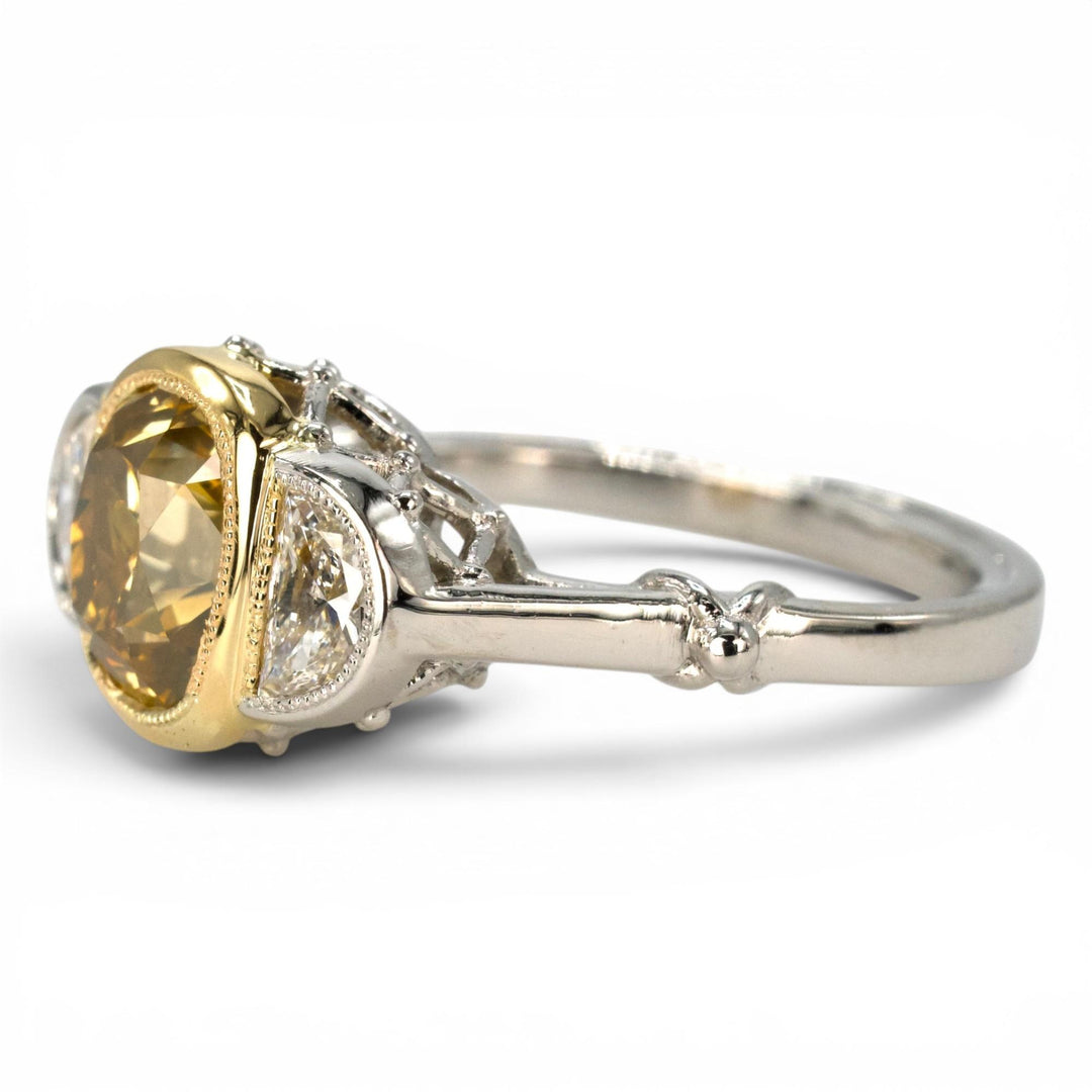 GIA 2.14ct Fancy Yellow Old Mine Cut Diamond in Art Deco Style Mounting