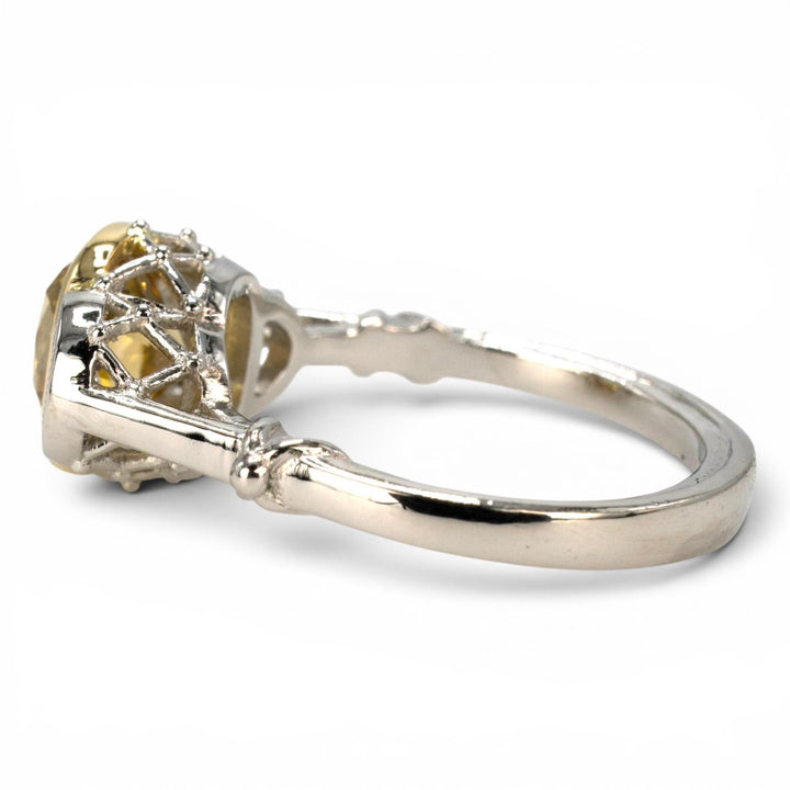GIA 2.14ct Fancy Yellow Old Mine Cut Diamond in Art Deco Style Mounting