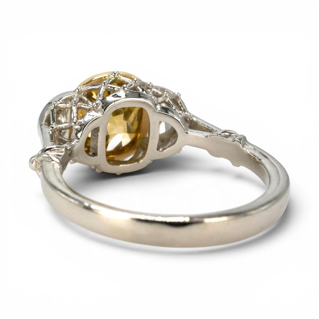 GIA 2.14ct Fancy Yellow Old Mine Cut Diamond in Art Deco Style Mounting