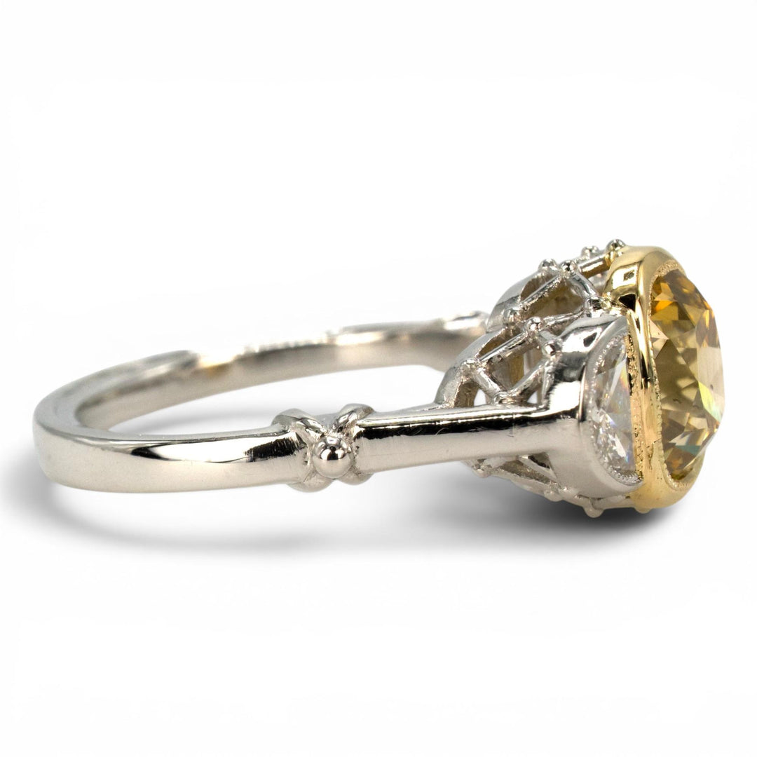 GIA 2.14ct Fancy Yellow Old Mine Cut Diamond in Art Deco Style Mounting