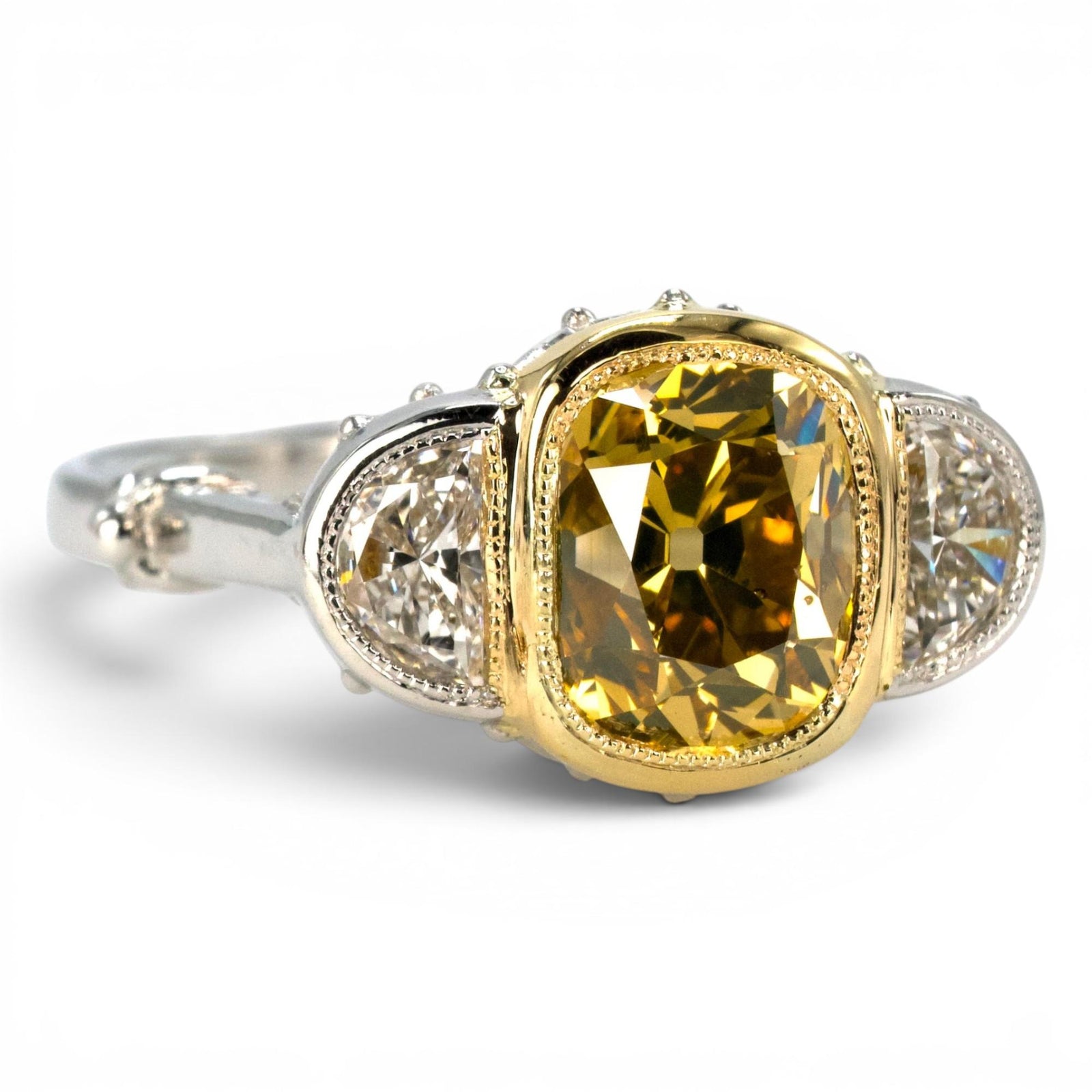 GIA 2.14ct Fancy Yellow Old Mine Cut Diamond in Art Deco Style Mounting