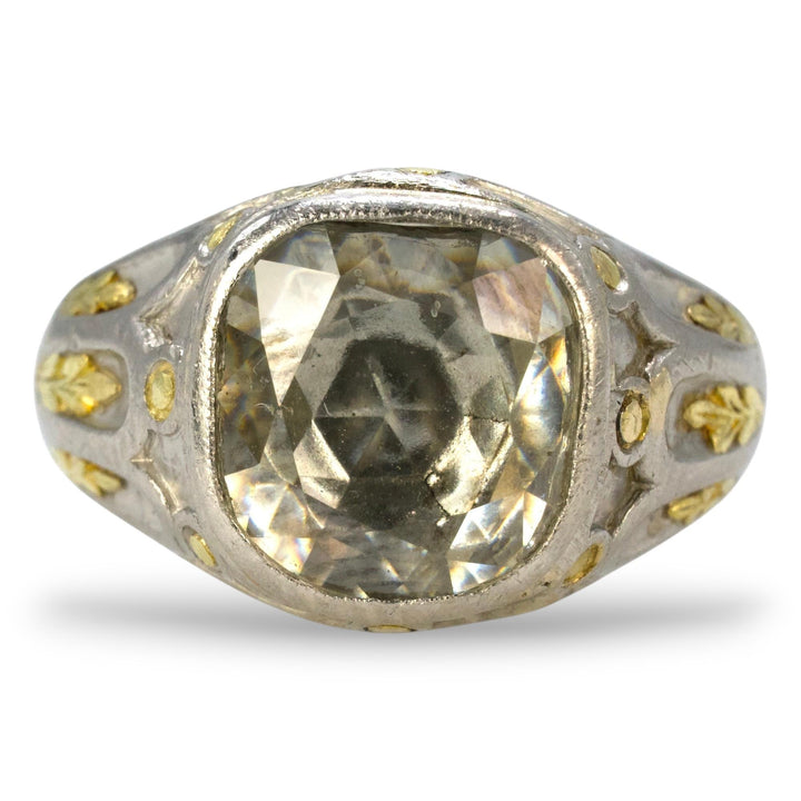 2.32 Carat Cushion Shaped Antique Rose Cut Diamond in Platinum and Yellow Gold